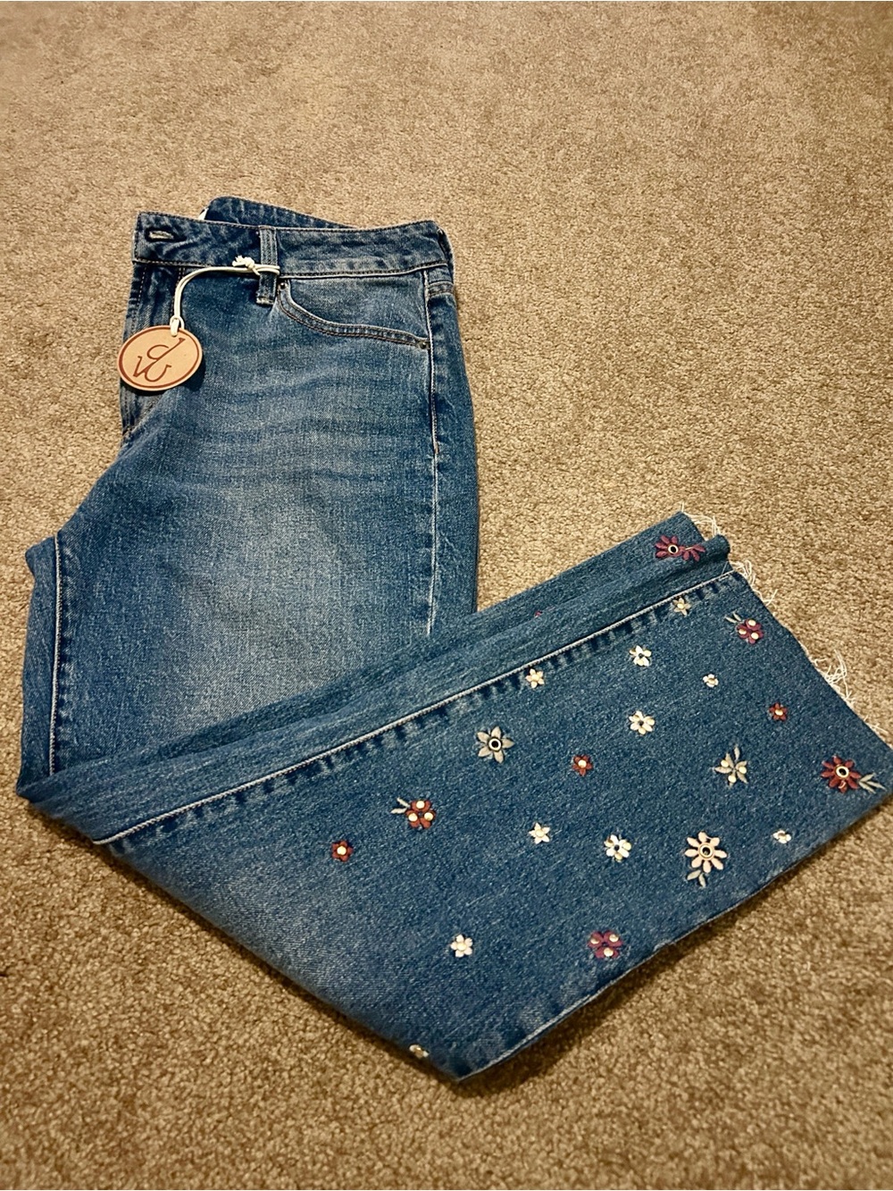 NWT Driftwood Charlotte Cropped Straight Blue Jeans Floral Embroidered Size 12 - Picture 3 of 11
